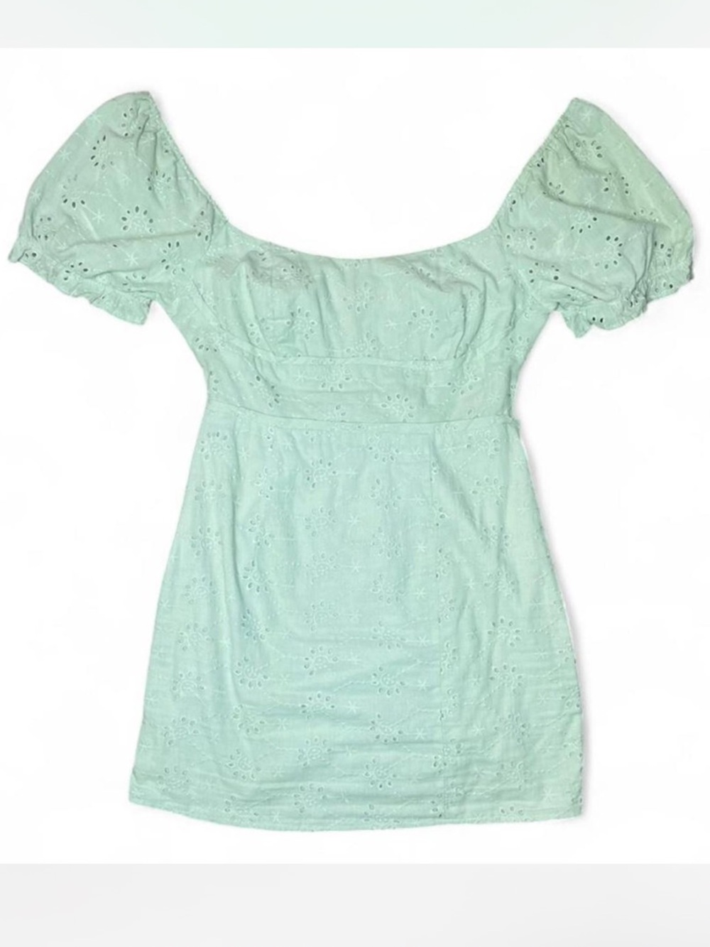 Altar’d State Eyelet Off Shoulder Mini Babydoll Dress Mint Green - M